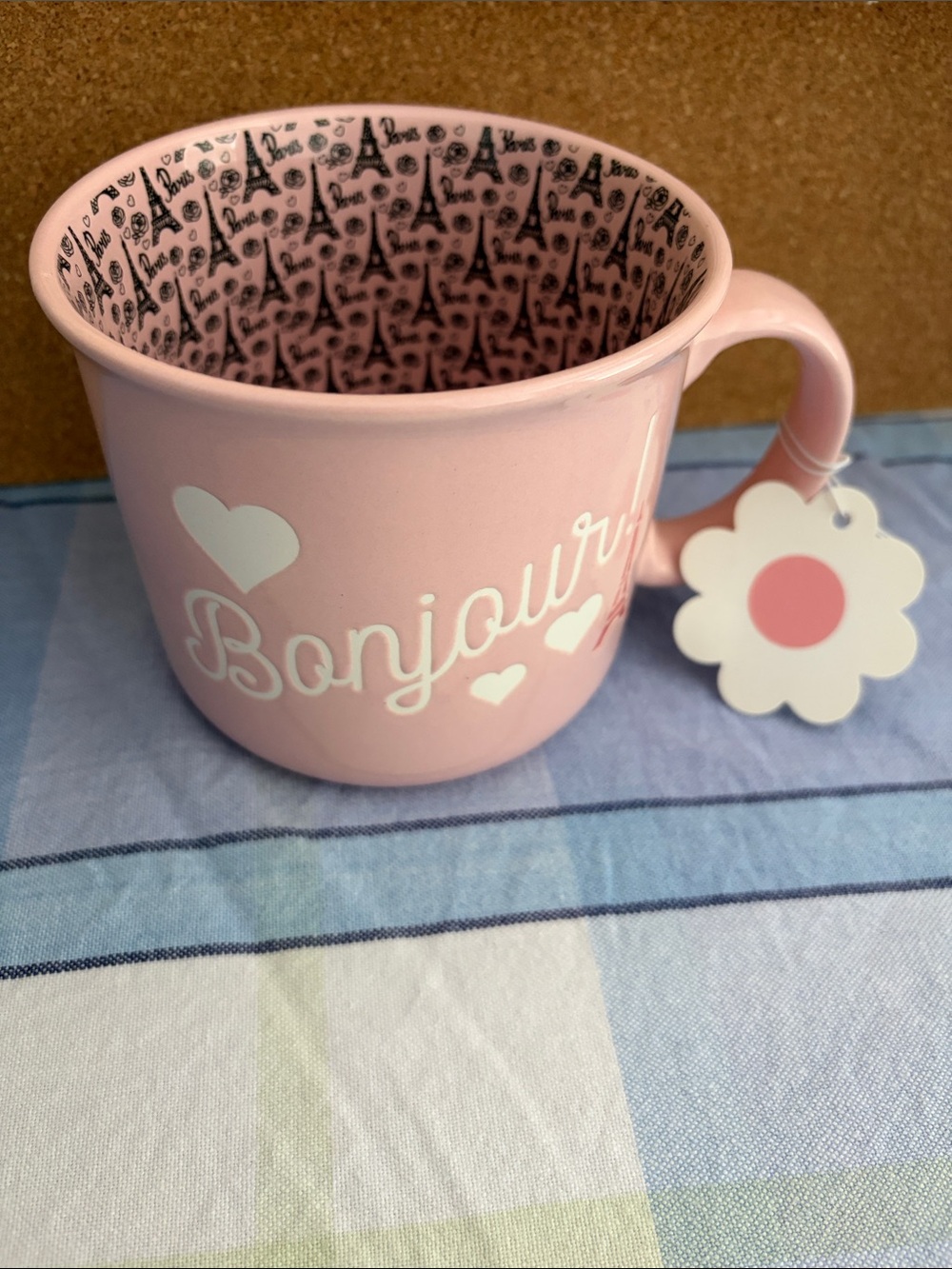 Bonjour Pink Ceramic Accent Mug with Patterned Interior